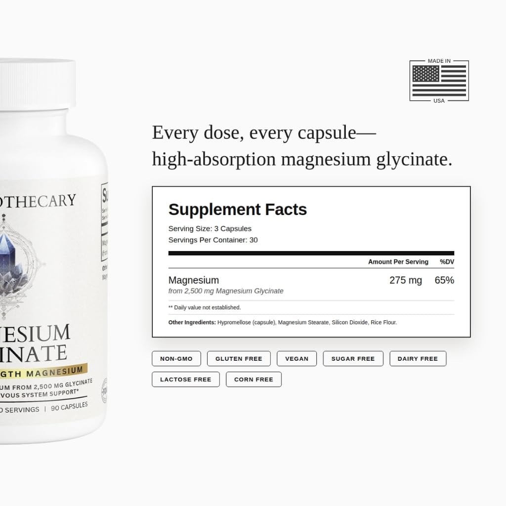 Magnesium Glycinate 275mg - High Absorption Chelated Magnesium Supplement - Magnesium Bisglycinate - Essential Mineral - Vegan Non-GMO Gluten-Free - 90 Capsules