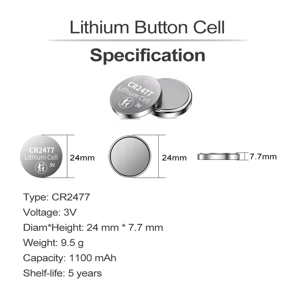 PGSONIC 5 Pack CR2477 3 Volt Lithium Battery