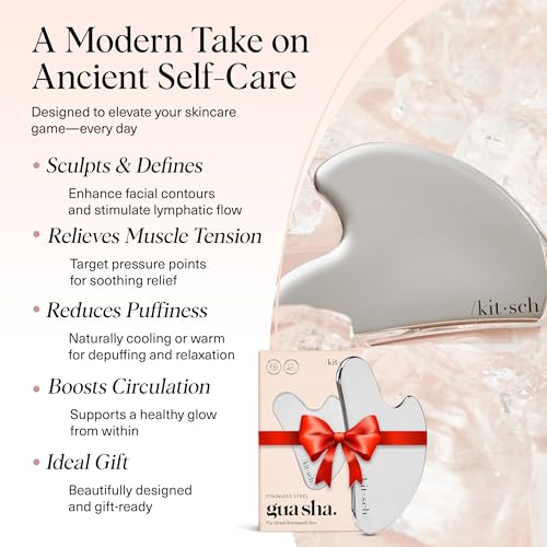Buy now Kitsch Stainless Steel Gua Sha Facial Tools - Guasha Tool for Face, Face Sculpting Tool, Jawline Shaper, Double Chin Reducer, Body Gua Sha Tools, Lymphatic Drainage Massager, Facial Skin Care - Silver at indiglob india