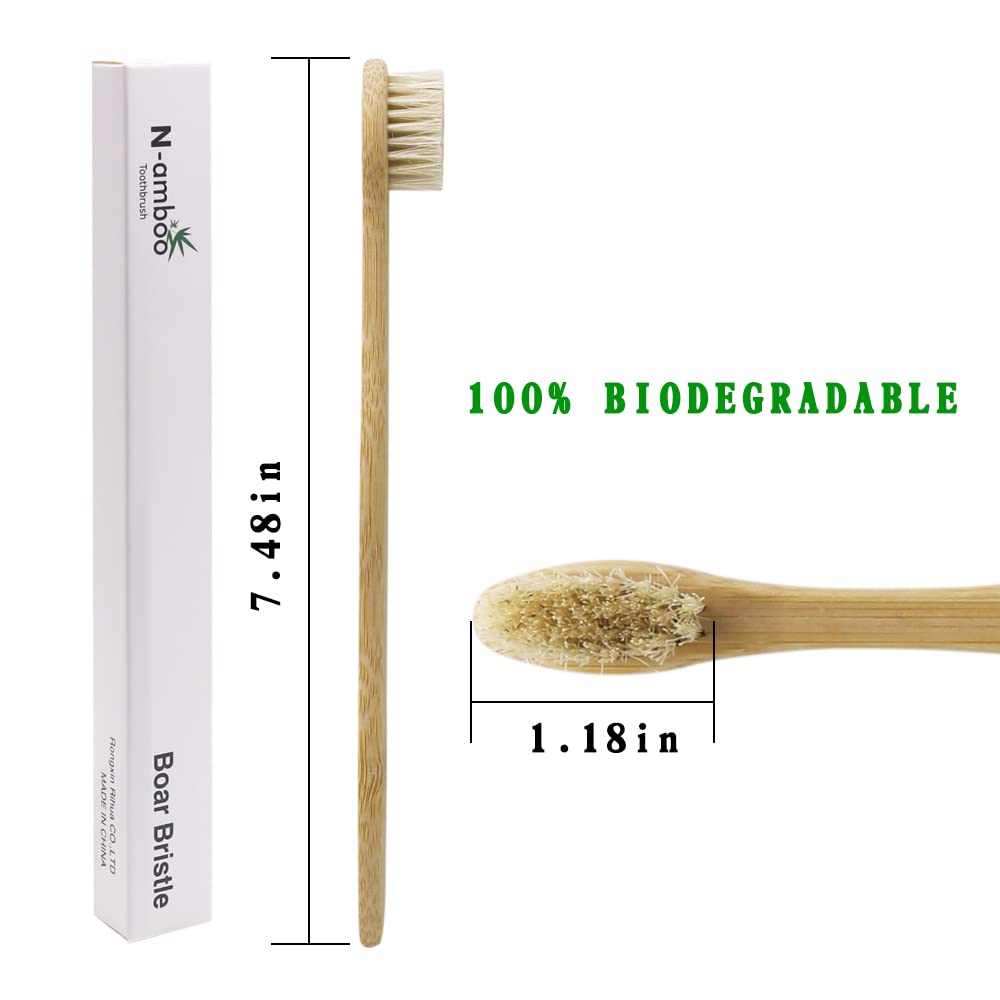 Bamboo Toothbrush Boar Bristles 100% Biodegradable and Natural 8 Pieces of One Pack