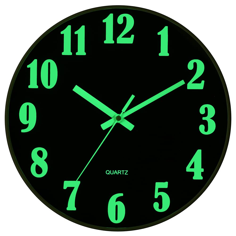 Buy now JoFomp Glow in The Dark Clock, 12 Inch Modern Silent Non Ticking Wall Clocks Battery Operated, Night Light Wall Clock for Living Room Decor, Wall Clock Decorative for Kitchen Bedroom (Green) Black 12 Inch at indiglob india
