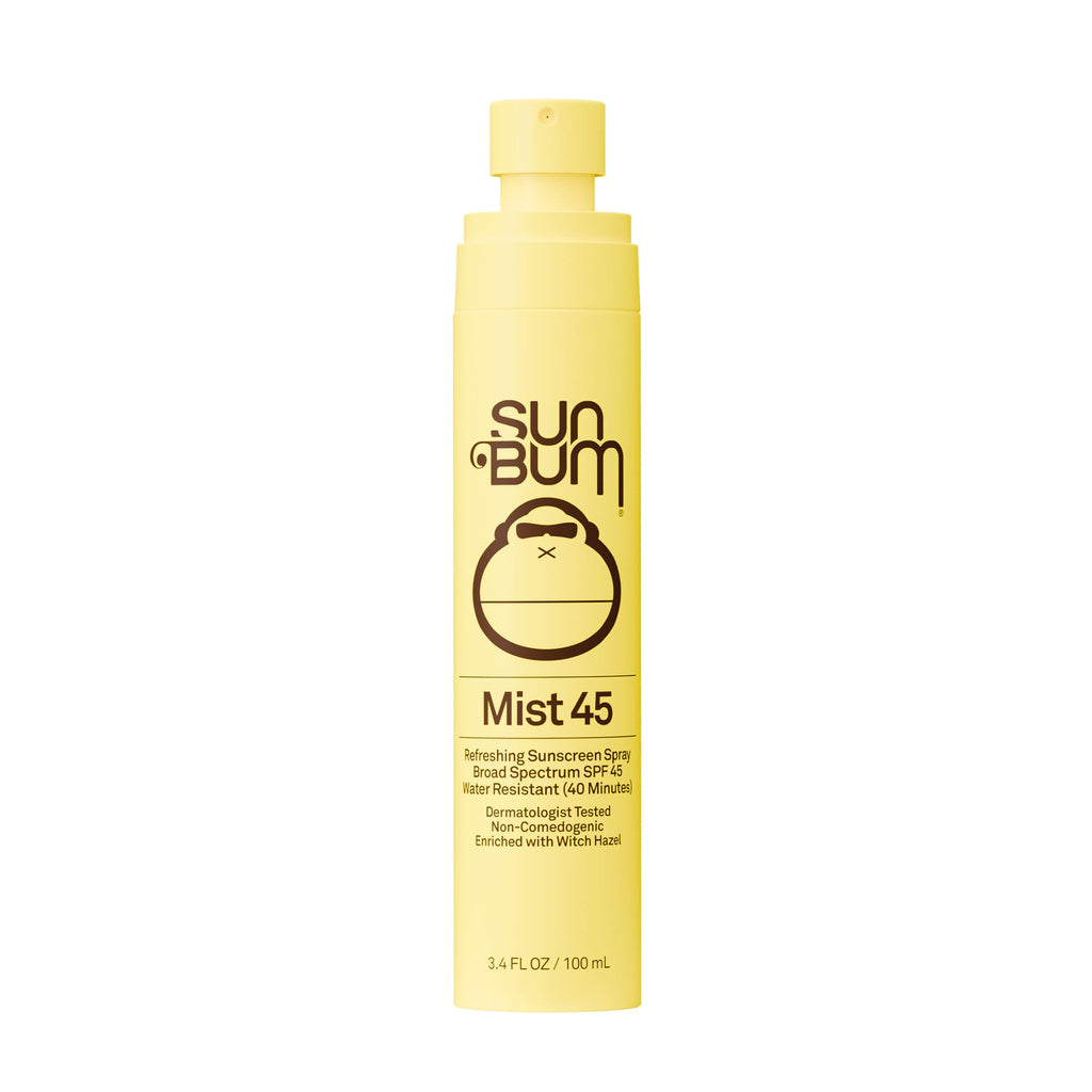 Sun Bum Original SPF 45 Broad Spectrum Sunscreen Mist - Travel Size, 3.4 oz | Moisturizing Facial Sunscreen Spray with Vitamin E, Hawaii 104 Act Compliant (Made without Octinoxate & Oxybenzone)