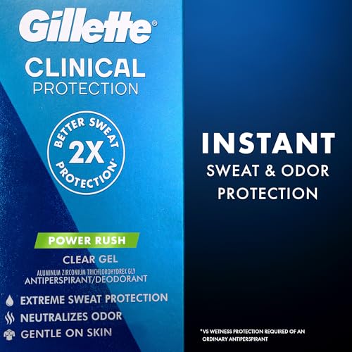 Buy now Gillette Clinical Antiperspirant and Deodorant for Men, 72hr Sweat & Odor Protection, Long Lasting Freshness, Anti-White Mark Technology, Clear Gel, Power Rush Scent, 2.6 oz at indiglob india