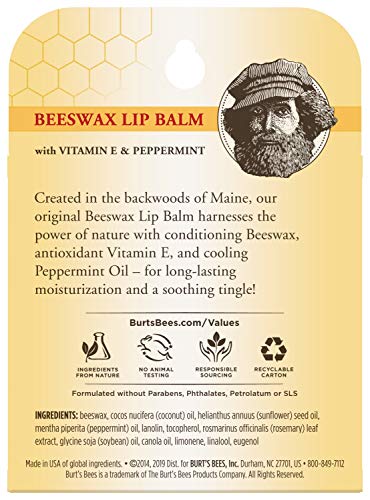 Buy now Burt's Bees Lip Balm Stocking Stuffers, Moisturizing Lip Care Holiday Gift, 100% Natural, Original Beeswax with Vitamin E & Peppermint Oil (4 Pack) at indiglob india