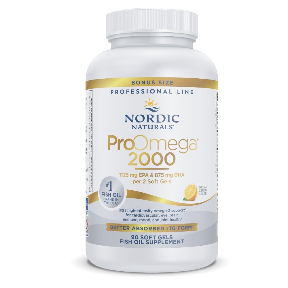Nordic Naturals ProOmega-3, 2150 mg, EPA & DHA Fish Oil, Lemon - 120 Count | Ultra high-potency EPA & DHA fish oil supports brain, heart, eye & immune health. 2150 mg omega-3. Non-GMO. 60 servings