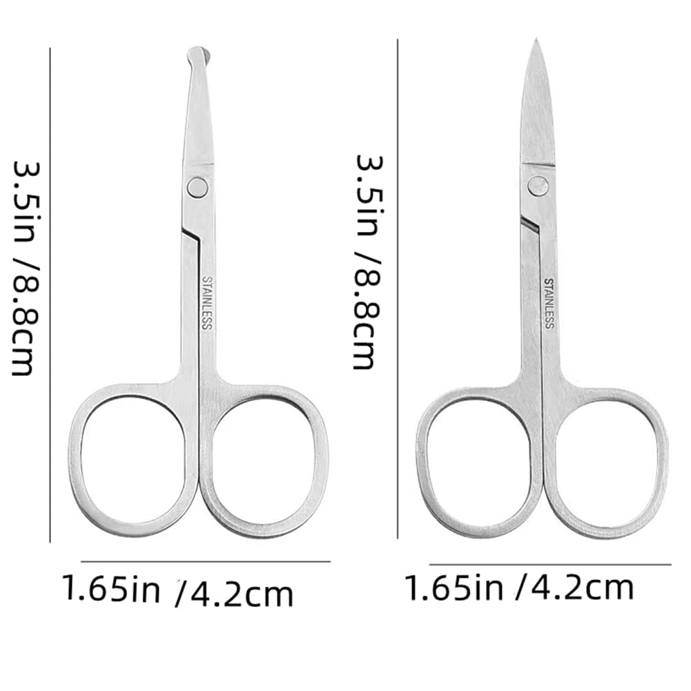 Small Scissors, 3.5in Beauty Scissors,for Personal Facial Hair Grooming ，Curved and Round Design, for Trim Men/Women Eyebrows Trimming, Eyelashes,Nose Hair, Ear, Mustache 3 Pack