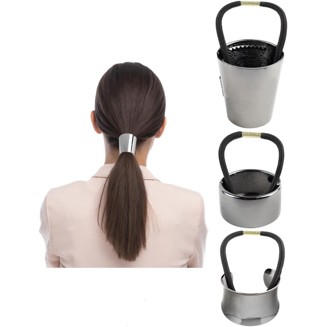 Buy now AUEAR, Brushed Metal Expandable Hair Cuff Ponytail Holder Elastic Tie for Women Girls Thick Rings Set (3 Pcs, Style 3) 1 Count (Pack of 3) Gun black at indiglob india