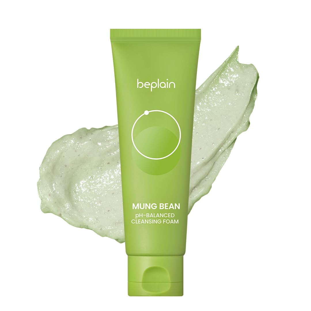 beplain Mung Bean pH-Balanced Cleansing Foam for Sensitive Skin, 5.4 fl oz | Fragrance-Free, Non-Comedogenic Tested, Deep Pore Facial Cleanser,Korean Skincare