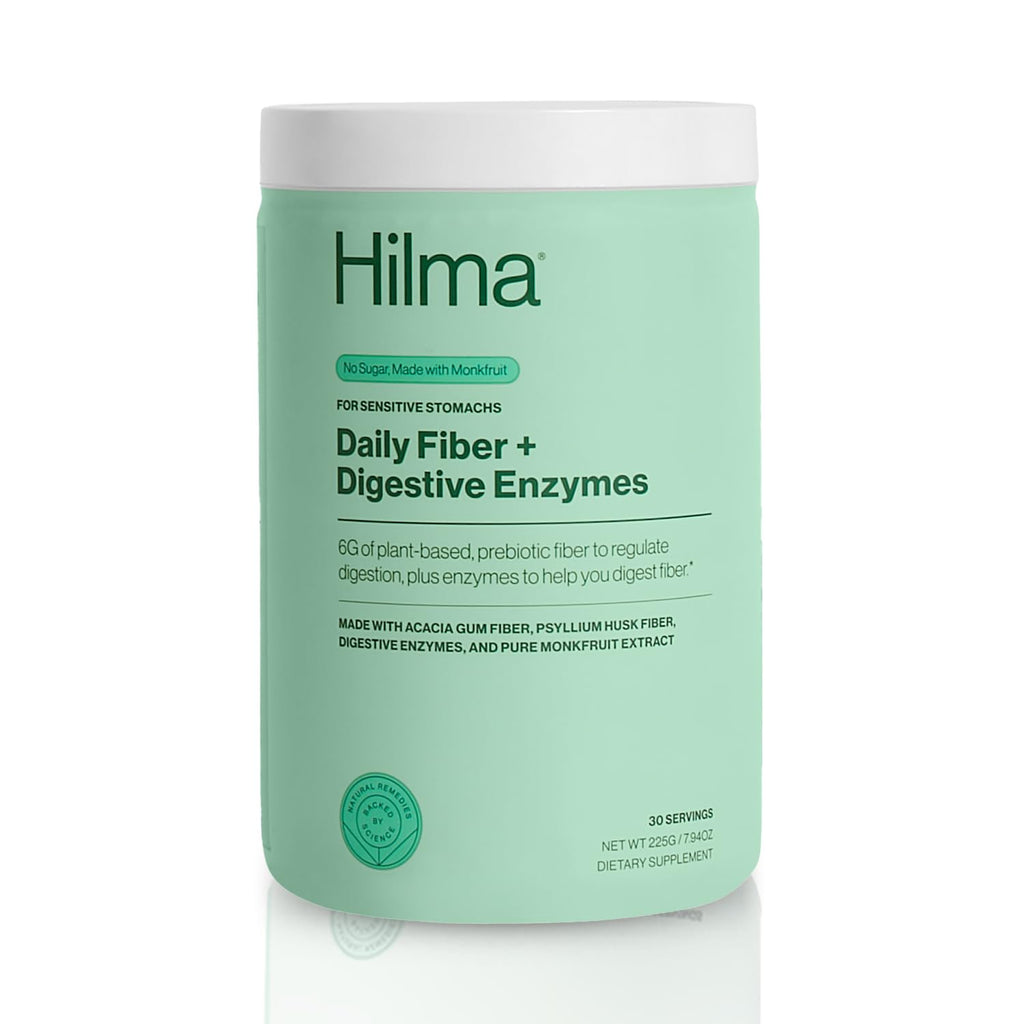Hilma Daily Fiber and Digestive Enzymes Powder, Vegan, 30 Servings | Fiber Supplement with Digestive Enzymes & Prebiotic Soluble Fiber, Acacia Gum & Psyllium Husk, Regularity & Digestion Support
