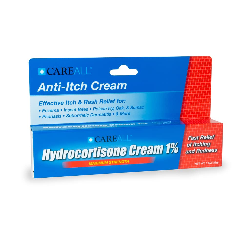 CareAll Hydrocortisone 1%, 1oz Tube, Maximum Strength Anti-Itch Cream, Relief from Itching and Redness from Bug Bites, Eczema, Psoriasis, Poison Ivy, Oak and Sumac. (Pack of 1)