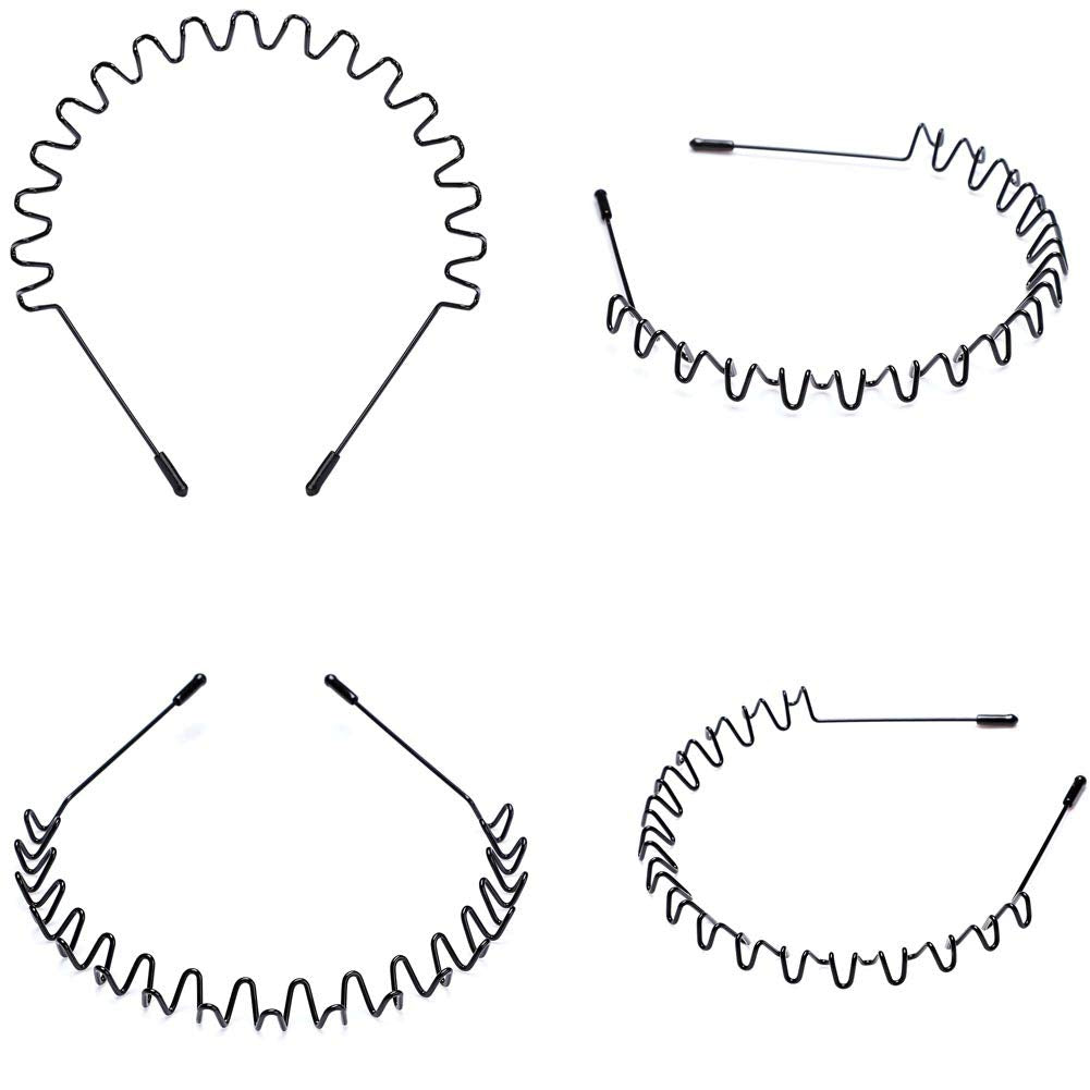 WantGor Metal Headbands, 2 Pack Fashion Unisex Black Hairband Hair Hoop | Spring Wave Non Slip Sports Headwear Hair Accessories (2 Pack)