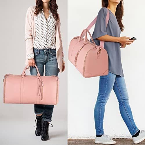 Buy now Ytonet Garment Duffle Bags for Travel, Convertible Carry On Garment Bag for Women, Large PU Leather Foldable Travel Bag with Shoe Pouch, 2 in 1 Hanging Suitcase Dress Suit Travel Bags, Pink at indiglob india