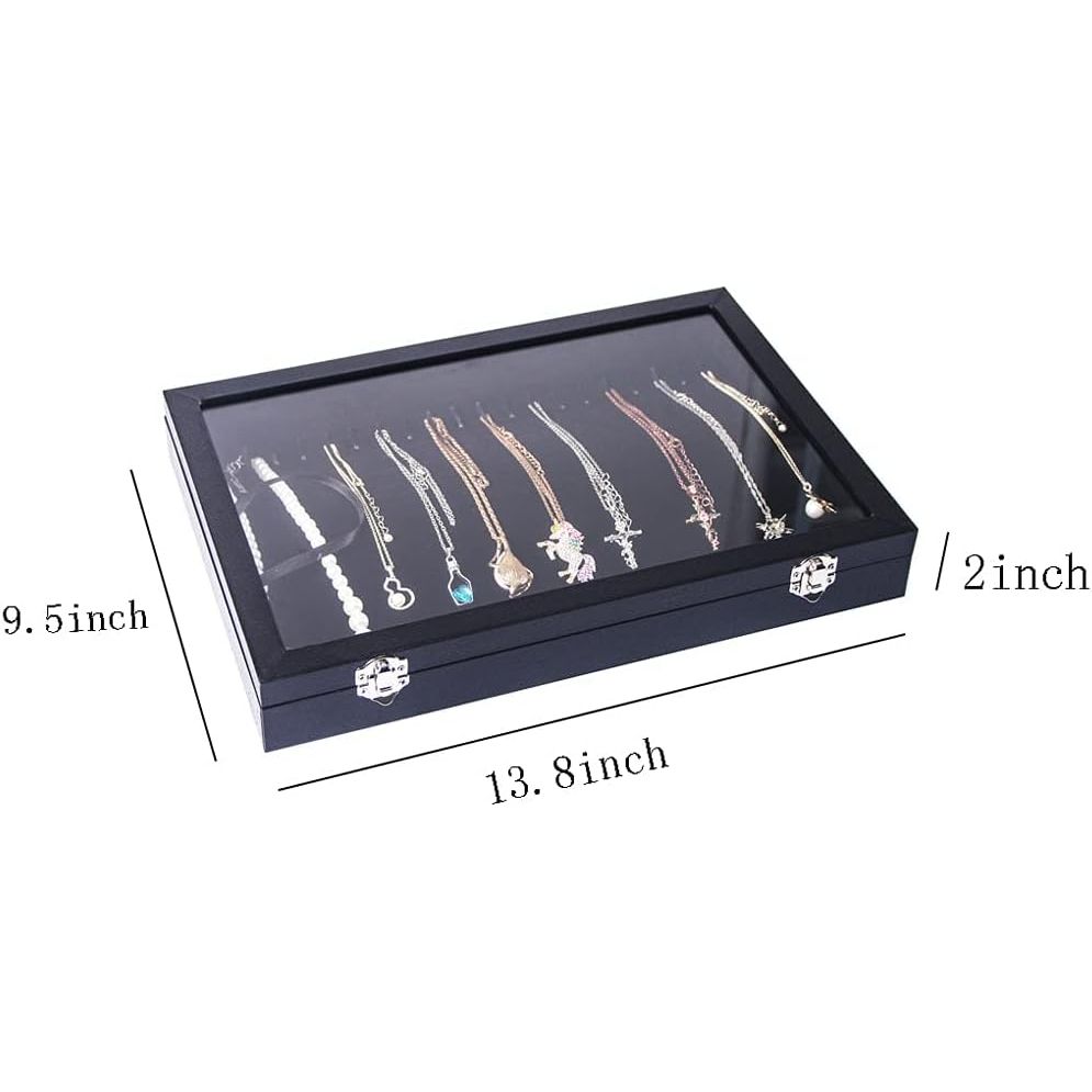 Buy now ByKen 20 Hooks Necklace Organizer Box/Tray, Chains Showcase Storage Boxes for Girls,Stackable (Black Velvet) at indiglob india