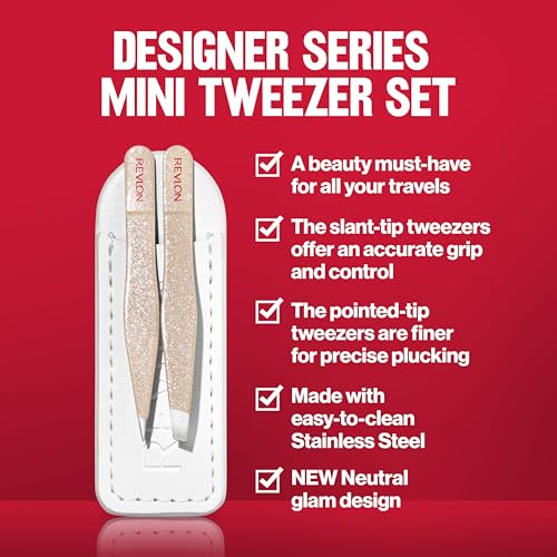 Buy now Revlon Designer Series Mini Tweezer Set, Hair Removal Tool Kit with Slant & Point Tips, Portable and Easy to Use, Made with Long Lasting Stainless Steel, 1 Count at indiglob india