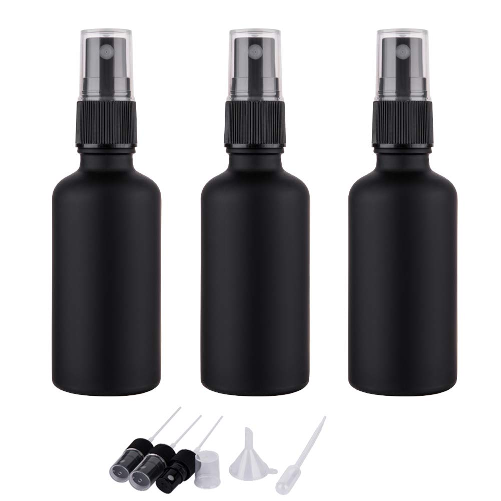 2oz Amber Glass Spray Bottles for Essential Oils, Set of 3 | Small, Travel, Mini, Empty, Fine Mist, for Facial, Cosmetic, Perfume, Hair Care, Room, Refillable, Leakproof, UV protection