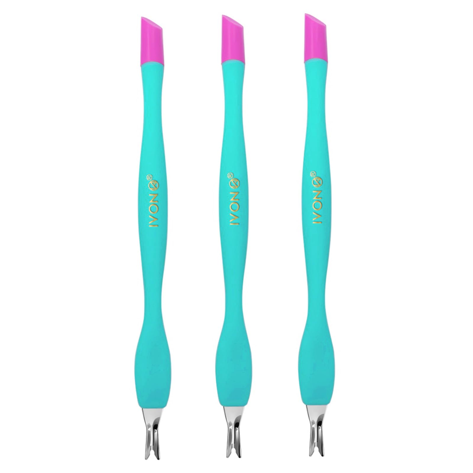 IVON 3 Pack Cuticle Trimmer Pusher Remover, Rubber Tip Gentle on Nail Bed