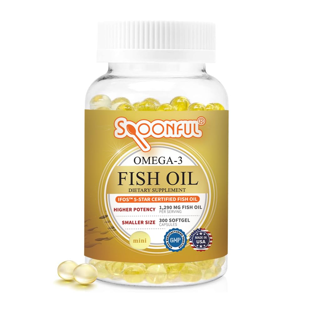 Spoonful Mini Omega 3 Fish Oil, iFOS Certified, 1290 mg Per Serving, 120 Softgels Pearls, Small Size Easy to Swallow Capsules, Made in USA