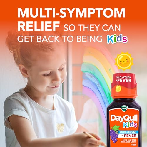 Buy now VICKS DayQuil and NyQuil Kids Grape Cold & Cough + Fever Multi-Symptom Relief Liquid Co-Pack, Specially Formulated for Kids Ages 6+, 2x8 OZ at indiglob india