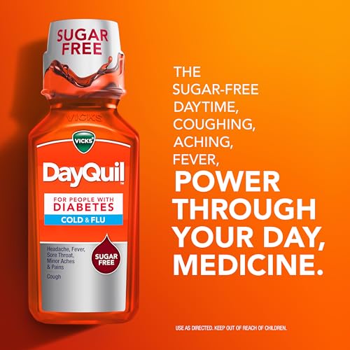 Buy now VICKS DayQuil & NyQuil Diabetes Cold & Flu Relief Medicine Co-Pack, Powerful Multi-Symptom Daytime & Nighttime Relief for Cold, Cough, and Flu Symptoms, Sugar & Alcohol Free, 2 x 12 FL OZ Bottles at indiglob india