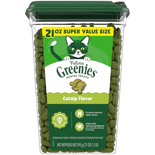 Buy now Greenies Feline Veterinarian-Recommended Adult Natural Dental Cat Treats, Catnip Flavor, 21 oz. Tub at indiglob india