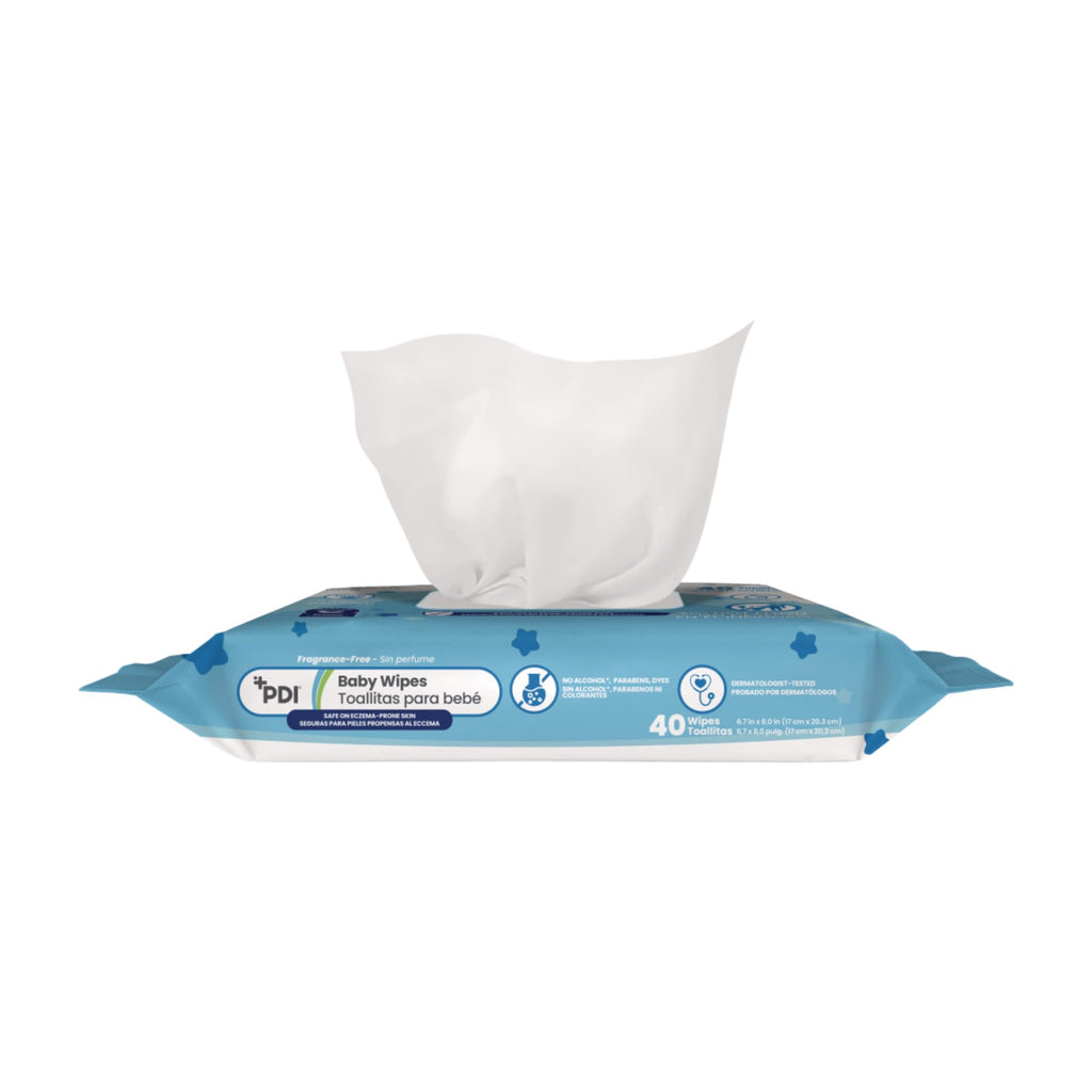 PDI Baby Wipes, Hypoallergenic, Eczema Safe, Fragrance Free, Plant-Based Wipes, 1-Pack, 40 Wipes per Pack, 8.0 x 6.7 in