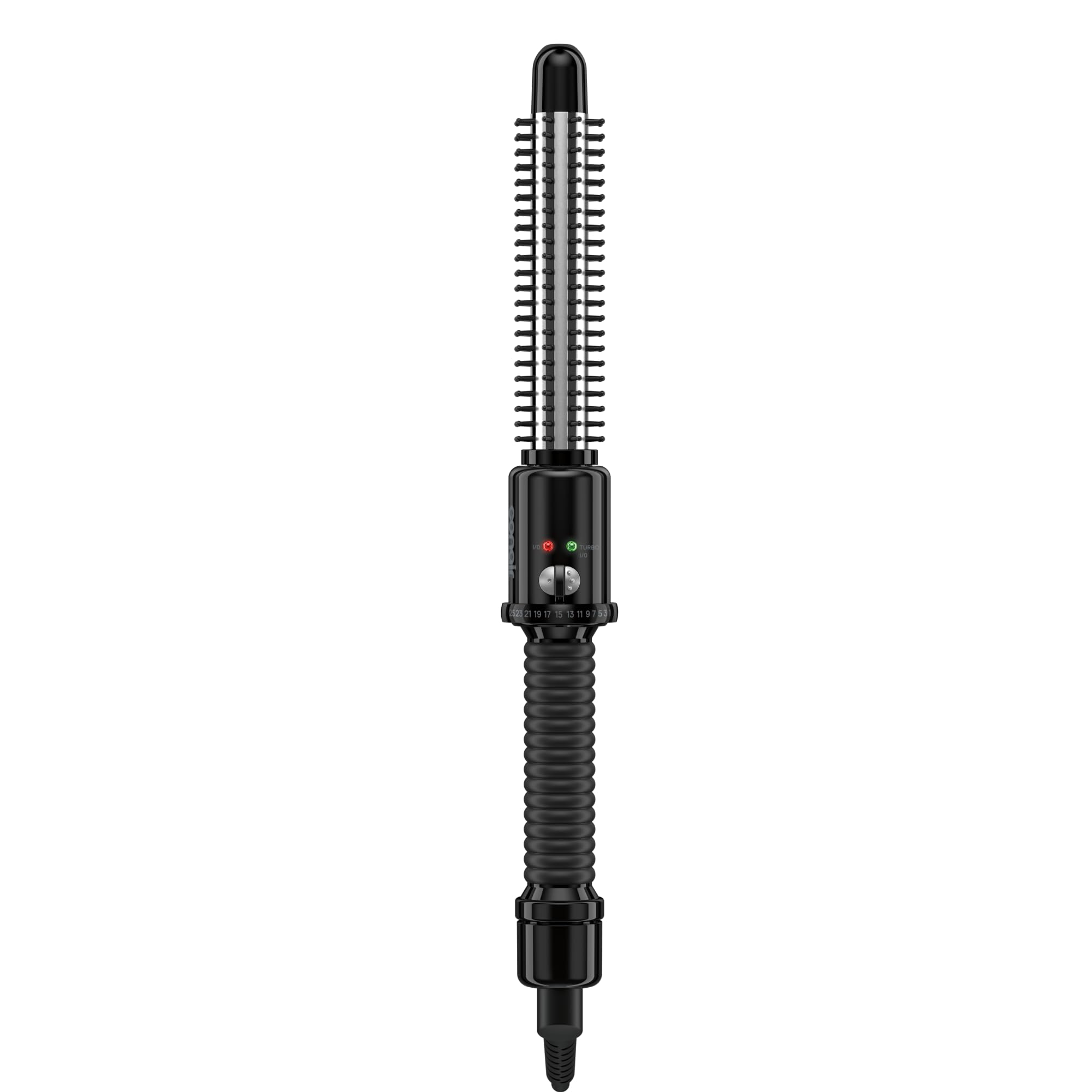 Conair Instant Heat Curling Iron Brush with 1-1/4 in Barrel, 25 Heat Settings, 30-Second Heat-Up, and Dual Voltage, Travel Ready Hair Styling Tool for Medium & Short Hair, Black, BC86N