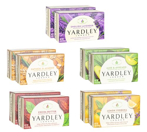 Buy now Yardley London Bath Soap Bars and Body Soap Bars Bundle - 10 Pack: English Lavender, Oatmeal & Almond, Aloe & Avocado, Cocoa Butter, Lemon Verbena 4.0 oz (Pack of 10, Two Each) at indiglob india