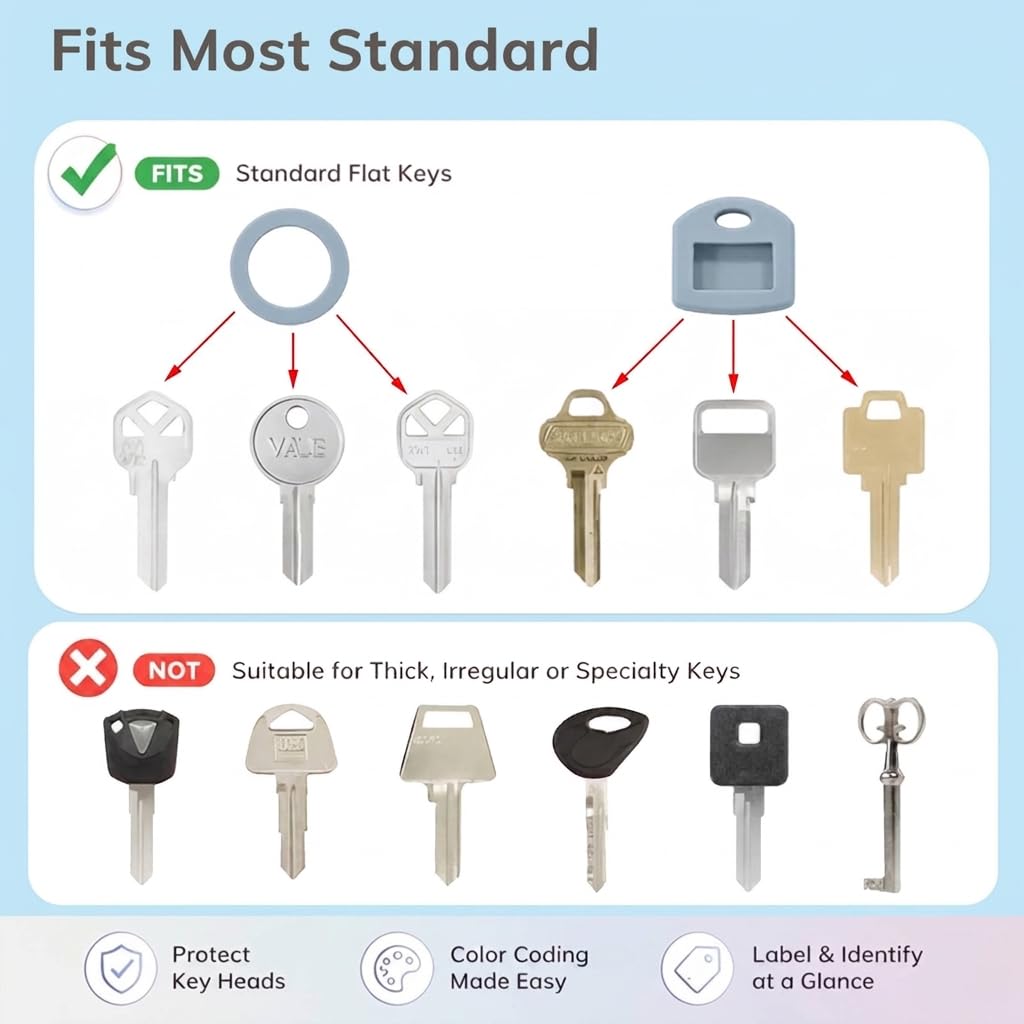 Silicone Key Cover 50PCS with Labels Key Caps and Key Tags for Identifying House Keys Head Protectors for Home Office