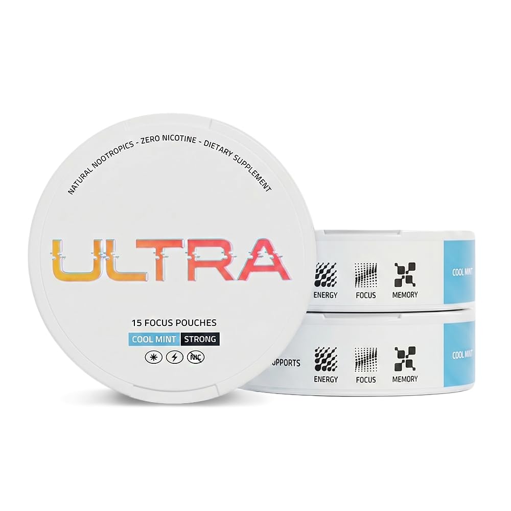 Ultra Focus Pouches (Variety Pack, 3 Cans) Nicotine and Caffeine Free | Nootropic, Enfinity Paraxanthine, Vitamin B6 + B12, L-Theanine, Alpha-GPC, Ginseng, Plant-Based Energy Pouches