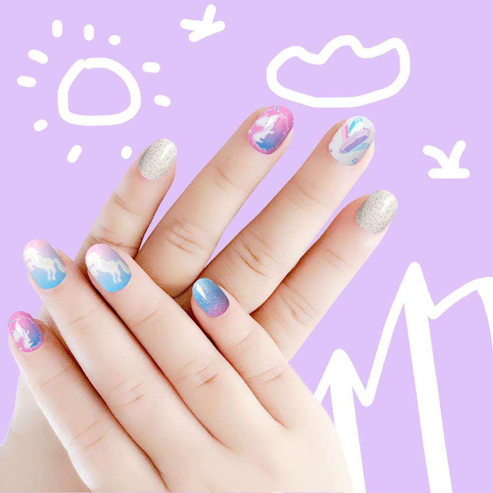 Buy now Laza 120pcs Children Nails Press On Pre-glue Full Cover Nail Tips Kit Glitter Gradient Color Rainbow Short Artificial False Nail Kits Lovely Christmas Gift for Children Kids Girls - Silver Pearl at indiglob india
