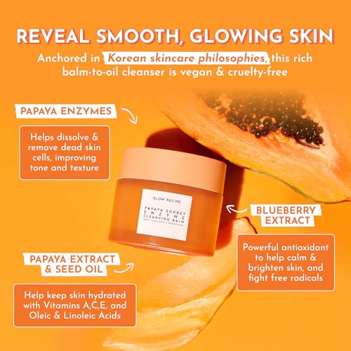 Buy now Glow Recipe Papaya Enzyme Cleansing Balm Makeup Remover - Gentle Exfoliator, Makeup Melting Balm & Face Cleanser for Women - Exfoliating Face Wash to Even Skin Tone & Lock-in Facial Hydration (3.38oz) at indiglob india