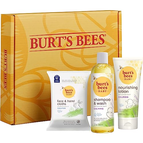 Buy now Burt's Bees Baby Gift Set for Baby Showers, Includes Baby Essentials, Shampoo and Wash with Lavender, Body Lotion, Wipes and Cloths, Naturally-Derived Origin Skincare, 3 Count at indiglob india