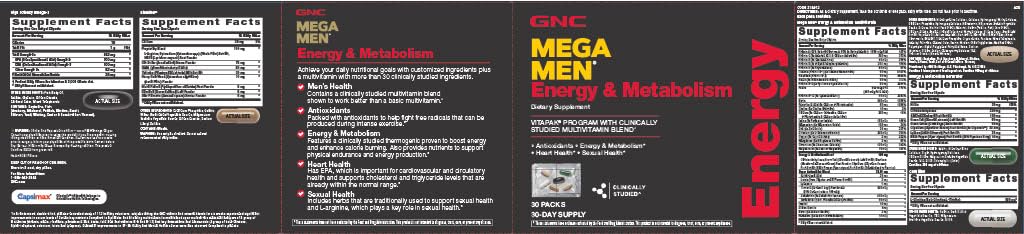 Buy now GNC Mega Men Energy and Metabolism Vitapak Program, Convenient, Complete Nutrition, 5 Products in 1 Packet, Calorie Burn, Thermogenic, 300mg Caffeine, 30 Daily Packs at indiglob india
