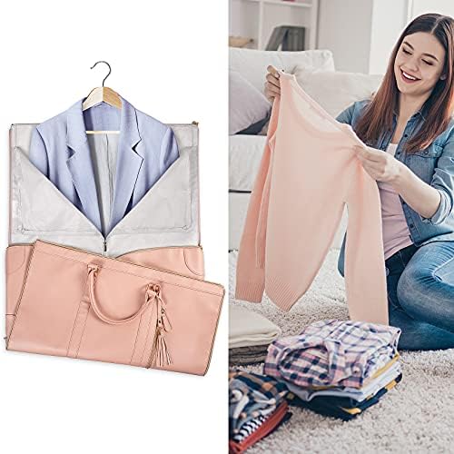 Buy now Ytonet Garment Duffle Bags for Travel, Convertible Carry On Garment Bag for Women, Large PU Leather Foldable Travel Bag with Shoe Pouch, 2 in 1 Hanging Suitcase Dress Suit Travel Bags, Pink at indiglob india