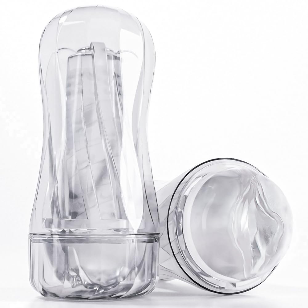 Male Masturbator Sex Toy for Men - Portable Transparent Manual Sucking Pocket Pussy Masturbation Cup with 7.5“ Depth Textured Vagina Blowjob Masturbating Stroker