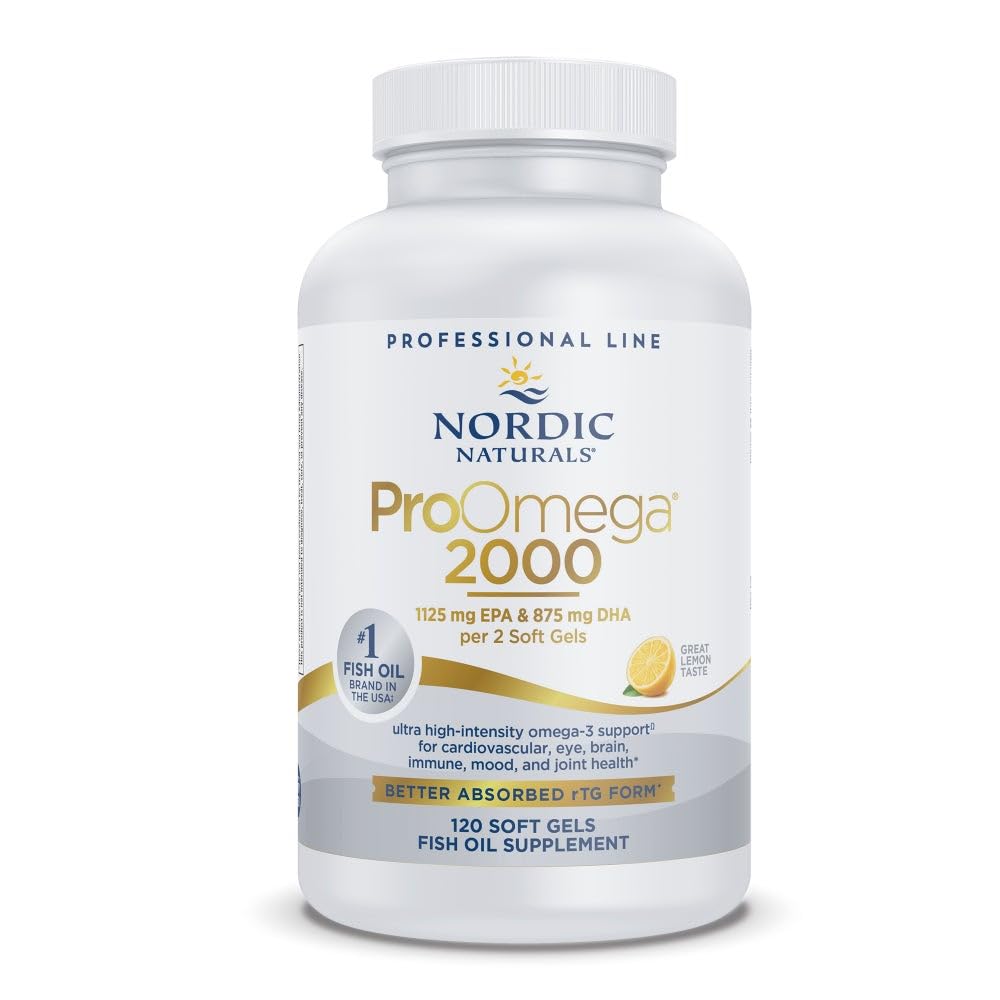 Nordic Naturals ProOmega-3, 2150 mg, EPA & DHA Fish Oil, Lemon - 120 Count | Ultra high-potency EPA & DHA fish oil supports brain, heart, eye & immune health. 2150 mg omega-3. Non-GMO. 60 servings