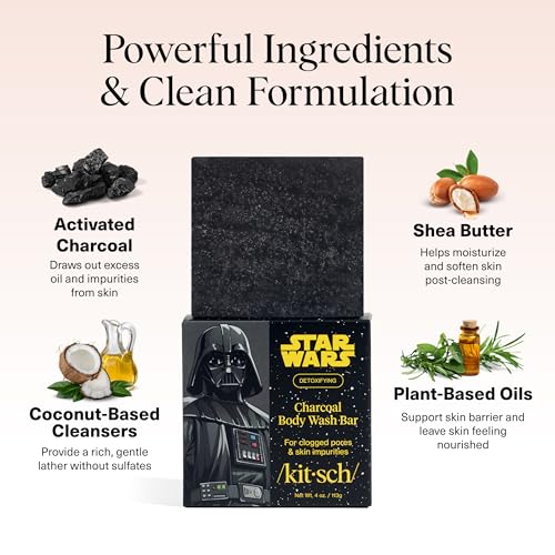 Buy now Kitsch Charcoal Soap Body Wash Bar x Star Wars Darth Æ’?? Detoxifying Bar Soap w/Activated Charcoal Æ’?? Gently Removes Excess Oil & Impurities, Clears Pores, Firms & Moisturizes Skin Æ’?? Made in USA - 4 oz at indiglob india