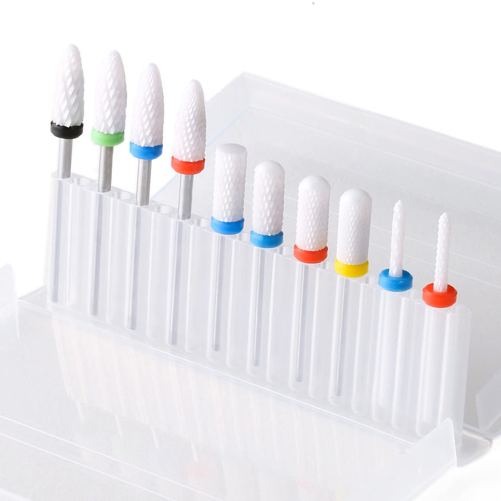 10Pcs Ceramic Nail Drill Bits,Professional Rotary Nail Tech Bits Set