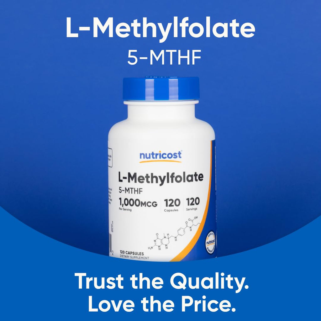 Nutricost Methylfolate 1000mcg, 120 Vegetarian Capsules, Gluten Free | GMO-Free (Methylated Folate)