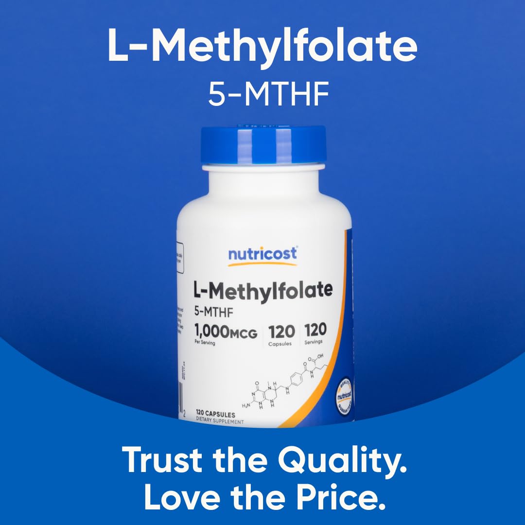 Nutricost Methylfolate 1000mcg, 120 Vegetarian Capsules, Gluten Free | GMO-Free (Methylated Folate)