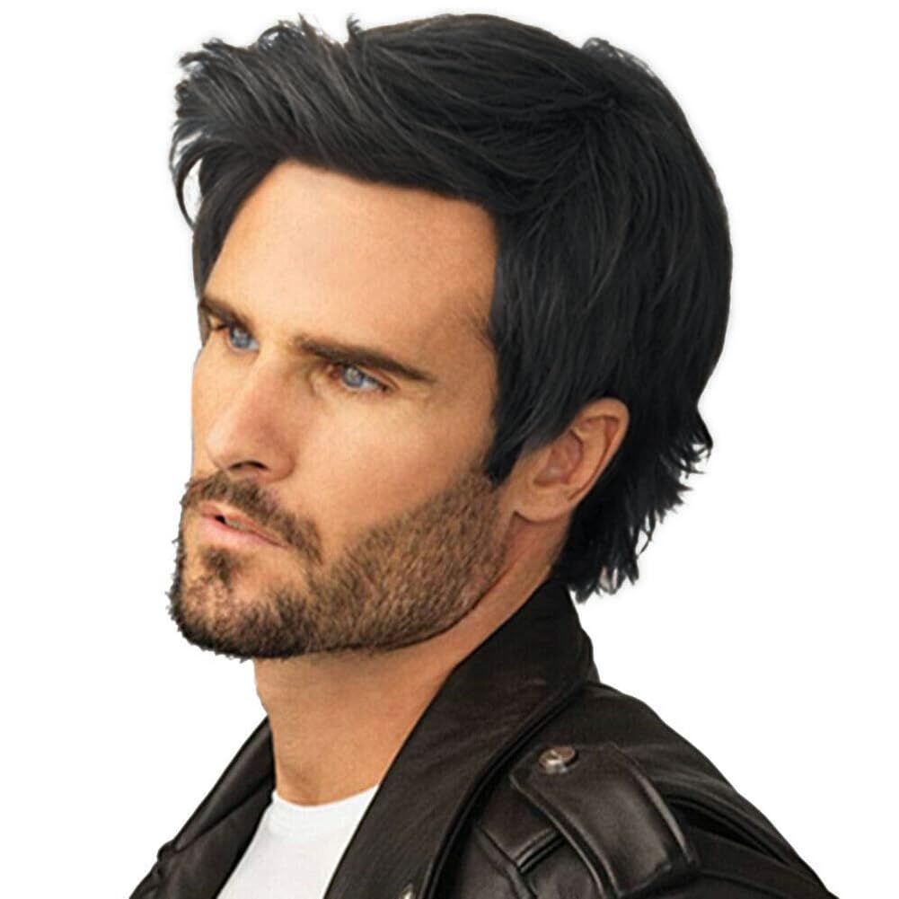 Buy now Kaneles Short Curly Mens Black Wig Fluffy Synthetic Cosplay Halloween Hair Wig for Male Guy Black Color at indiglob india