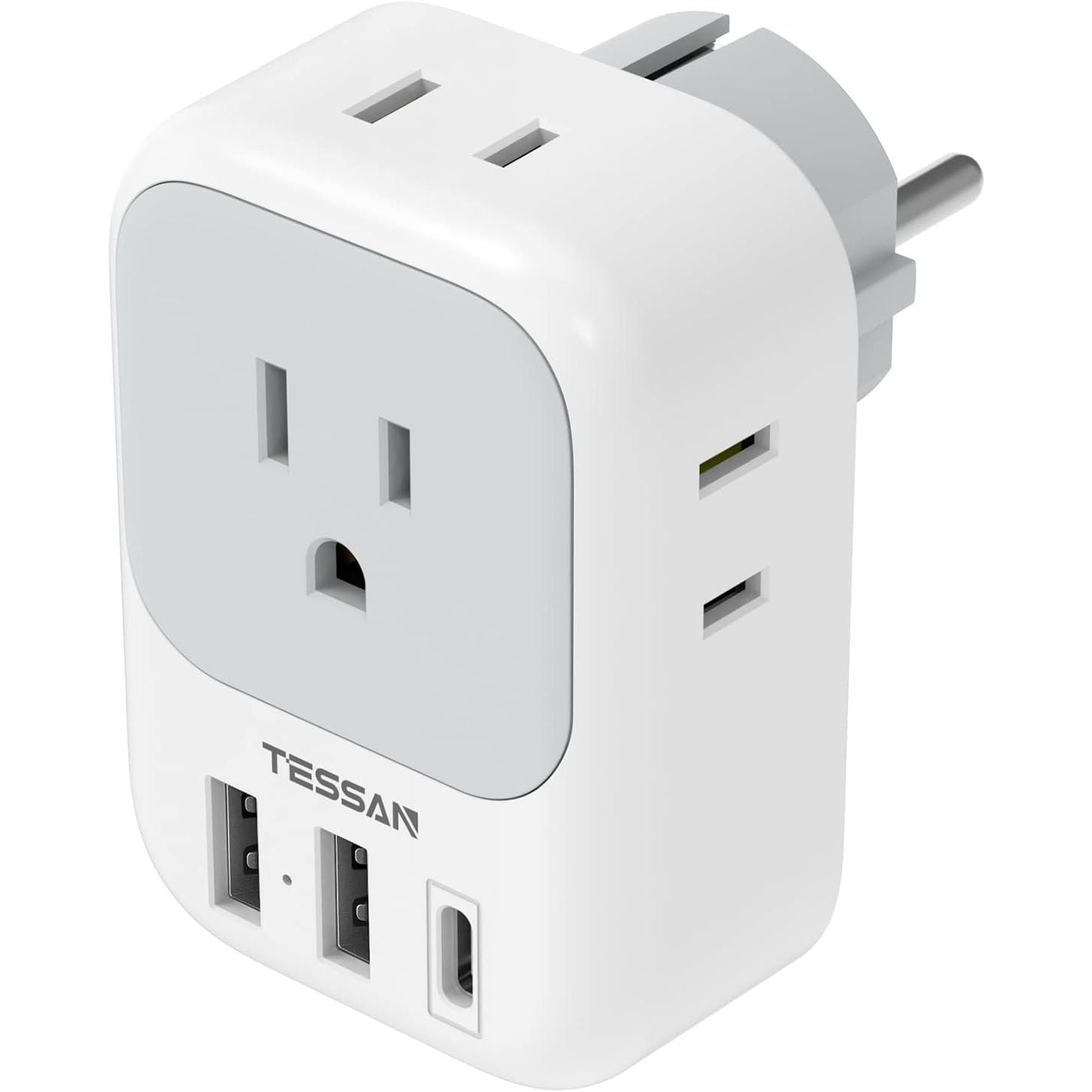 Buy now European Travel Plug Adapter USB C, TESSAN International Plug Adapter with 4 AC Outlets 3 USB Charging Ports, Type C Europe Power Adaptor for US to EU France Germany Iceland Spain Italy Type E F-white-grey at indiglob india