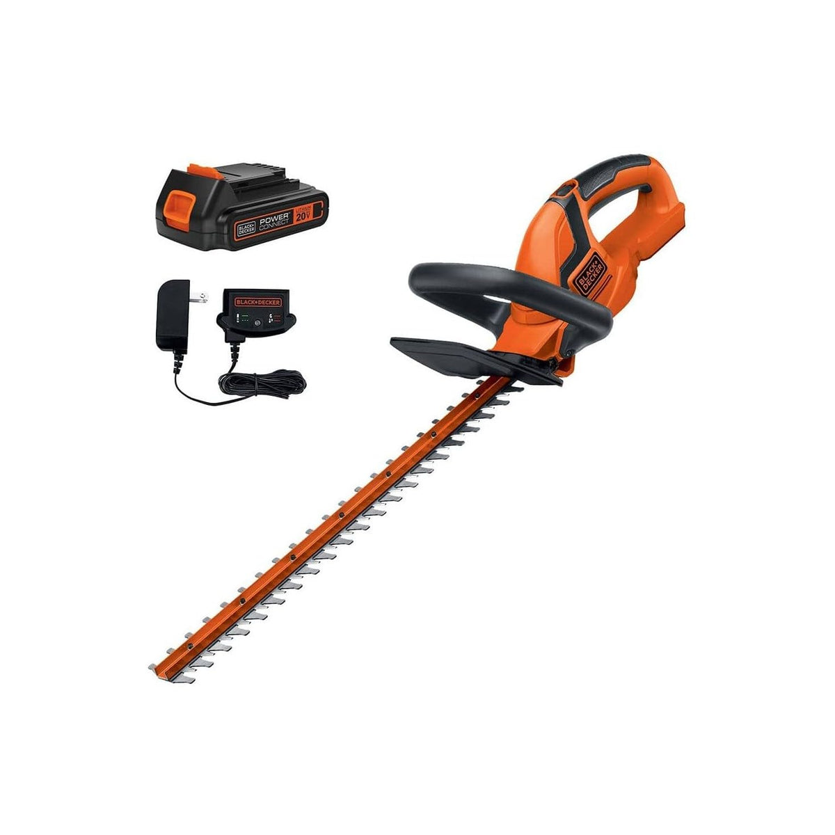 BLACK+DECKER 20V MAX Cordless Hedge Trimmer, Battery and Charger Included, 22 Inch Steel Blade Lightweight Bush Trimmer, Soft Grip, Less Vibration (LHT2220)