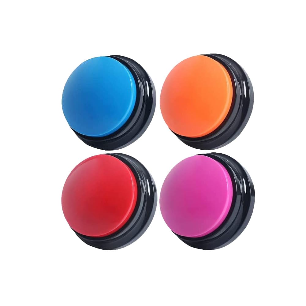 Voice Recording Button, Dog Buttons for Communication Pet Training Buzzer, 30 Second Voice Record and Playback, Funny Gift for Study Office Home 4 Pack Red/Blue/Rose/Orange