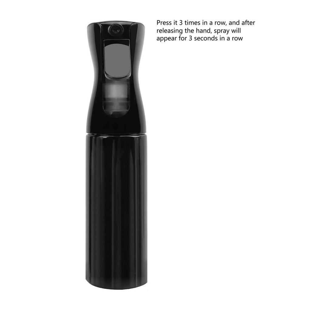 Spray Bottle for Hair (10.1oz/300ml) - 2 Seconds of Mist - Empty Ultra Fine Plastic Water Sprayer, For Hairstyling, Cleaning, Salons, Plants, Essential Oil Scents & More - Black，Press it 3 times