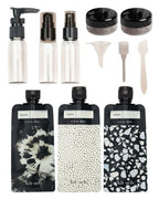 Buy now Kitsch 11 PCS Travel Bottles for Toiletries â€“ Travel Essentials Kit for Shampoo, Conditioner, Lotion & More - TSA Approved Travel Bottles, Leak-Proof Refillable Travel Size Containers - Black & Ivory at indiglob india
