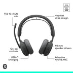 Buy now Logitech Zone Wireless 2 ES for Business - Noise-Canceling Wireless Headset with Adaptive Hybrid ANC, Native Bluetooth, Microsoft Teams Certified - Graphite at indiglob india
