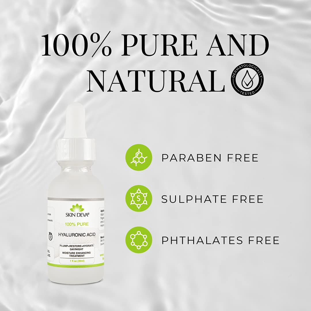 Buy now SKIN DEVA 100% Pure Hyaluronic Acid Serum For Face 1 oz of Discoloration Correcting Serum Anti Aging Anti Wrinkle Acid Locks in Essential Moisture Keeps Skin Hydrated Facial Serums For All Skin Types at indiglob india