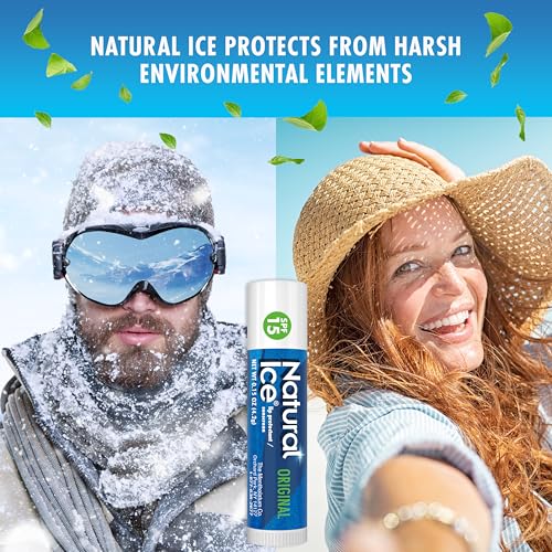 Buy now Mentholatum Natural Ice Original Medicated Lip Balm, Hydrating Lip Care for Dry, Chapped Lips, Moisturizing Formula with SPF 15 Helps Prevent Sunburn, Protection for Smooth, Soft Lips (Pack of 12) at indiglob india