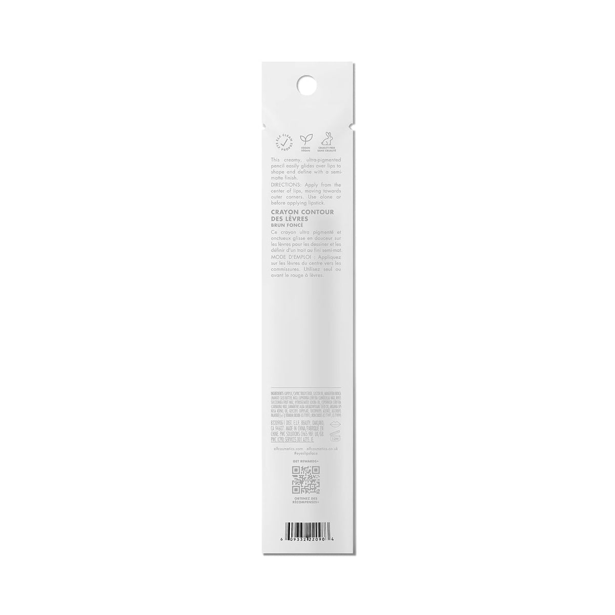 Authentic e.l.f. Cream Glide Lip Liner features simple packaging with instructions and product info on the back.